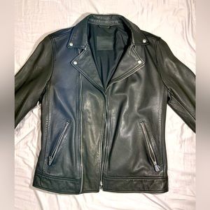 All Saints Asymmetric Zip Leather Biker Jacket